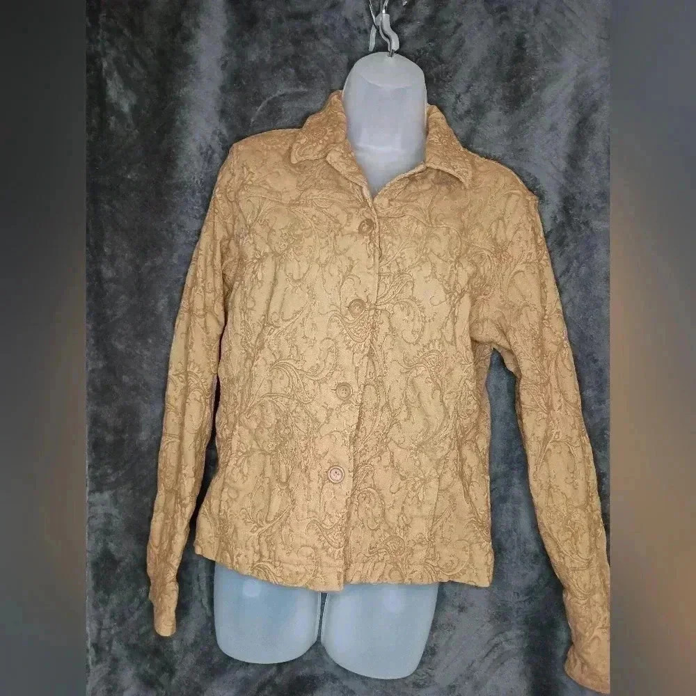 2/$30 COLDWATER CREEK Women's Beige Paisley Patchwork Button-Up‎ Jacket (#897)